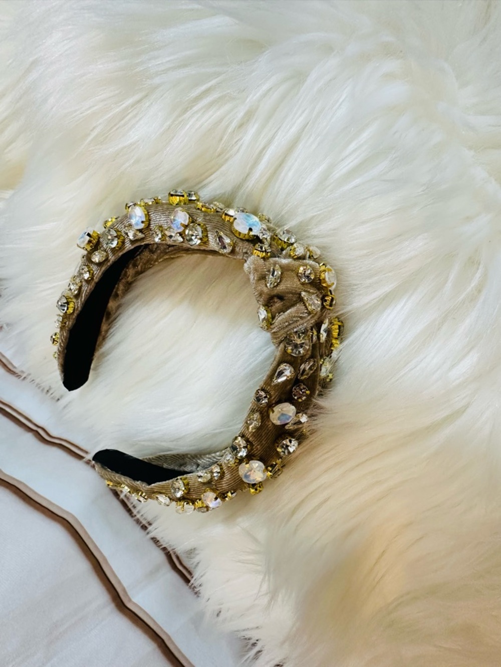 Gianni Bini Beige Crystal Embellished Padded Headband - Picture 4 of 5